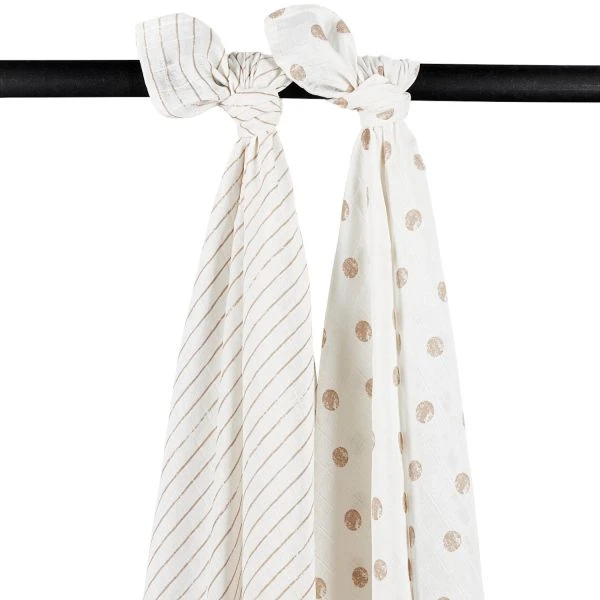 Meyco Swaddle Inbakerdoek - Dot Stripe - Sand - 2 Stuks 1 Meyco Swaddle Inbakerdoek - Dot Stripe - Sand - 2 Stuks